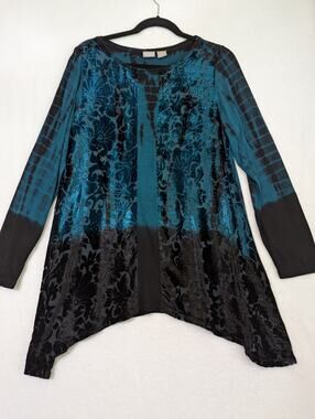 Chicos Burnout Sz 2 Teal green+blackBust43"Len28"Sleeve25"Body line